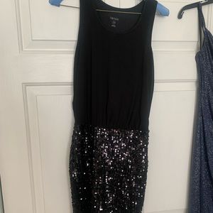 Black scrunched sequin dress